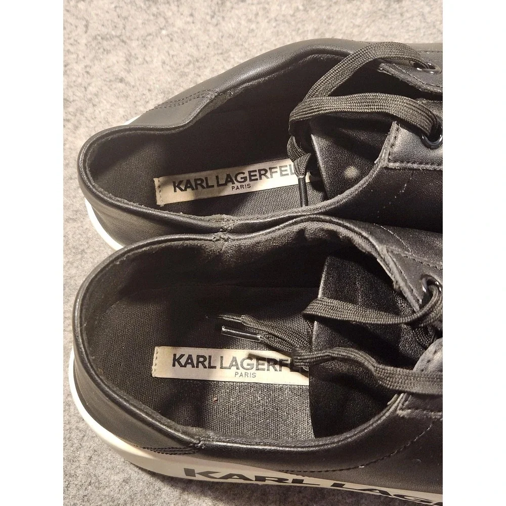 Karl Lagerfeld Paris Bella Black Leather Platform Sneakers Shoes Womens Size 11